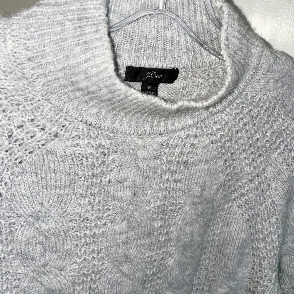 J. Crew Womens Cable Knit Wool Blend Sweater Size M Mock Neck Gray - Picture 10 of 13